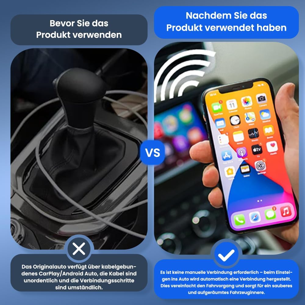 CarlinKit Wireless CarPlay &amp; Android Auto MINI-Ultra Adapter, 2-in-1 Wireless-Adapter wandelt kabelg