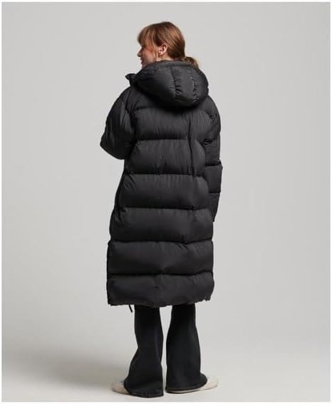 Superdry Damen Longline Hooded Puffer Coat Jacke, Schwarz