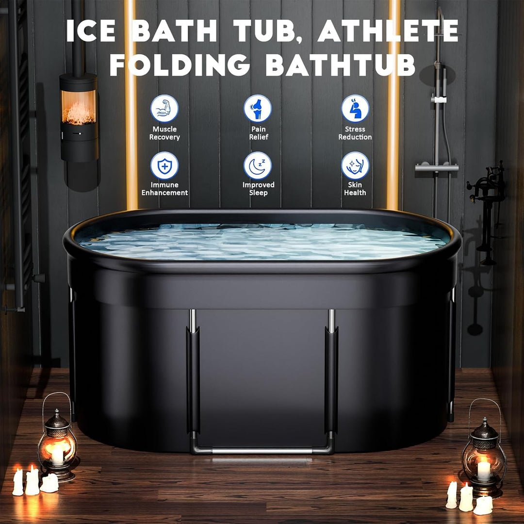 Premium 120 cm ovales Eisbad, Mobile Faltbare Badewanne, Eisbad-Kaltwasserbad für die Erholung im Fr