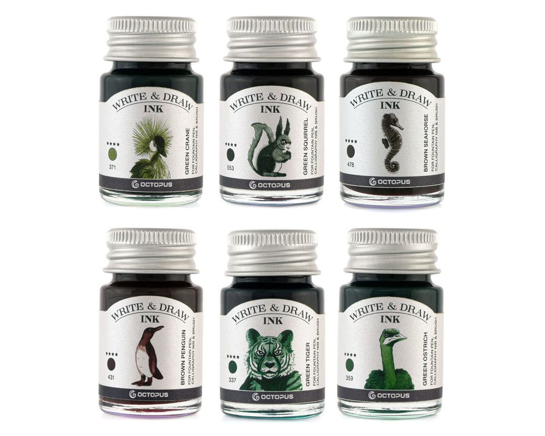 Octopus Write and Draw Ink Set FOREST, wasserfeste Tinte zum Schreiben und Zeichnen, Kalligraphietin