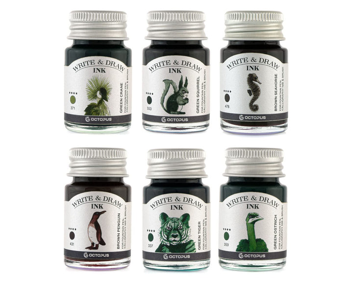 Octopus Write and Draw Ink Set FOREST, wasserfeste Tinte zum Schreiben und Zeichnen, Kalligraphietin