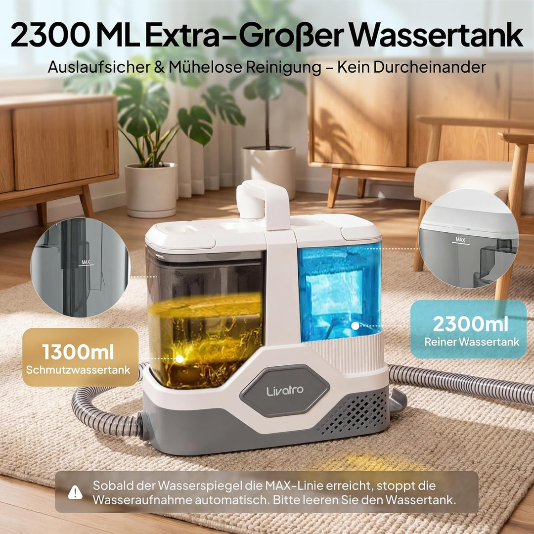Polsterreiniger Gerät Nasssauger Waschsauger Teppichreiniger, 600W, 16KPa, 2,3L Wassertank, Selbstre