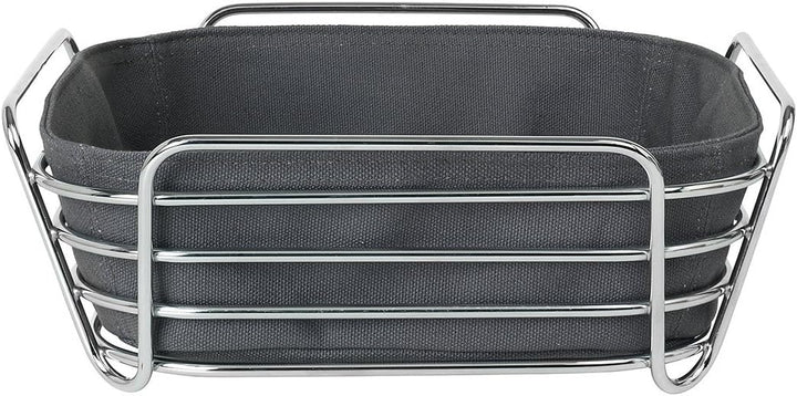 blomus -DELARA- Brotkorb L aus verchromtem Stahl, Magnet, Baumwoll-Stofftasche, trendiges und modern