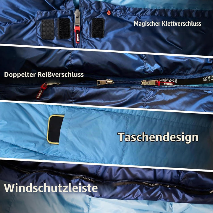 Ultraleichter Daunenschlafsack (680FP) – Kompaktes Packmass – 3 Jahreszeiten Schlafsack für Erwachse
