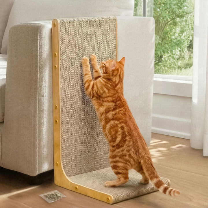 L-förmiges Kratzbrett für Katzen – 58 cm hohe vertikale Kratzpappe für Wand & Ecke, mit Katzenminze