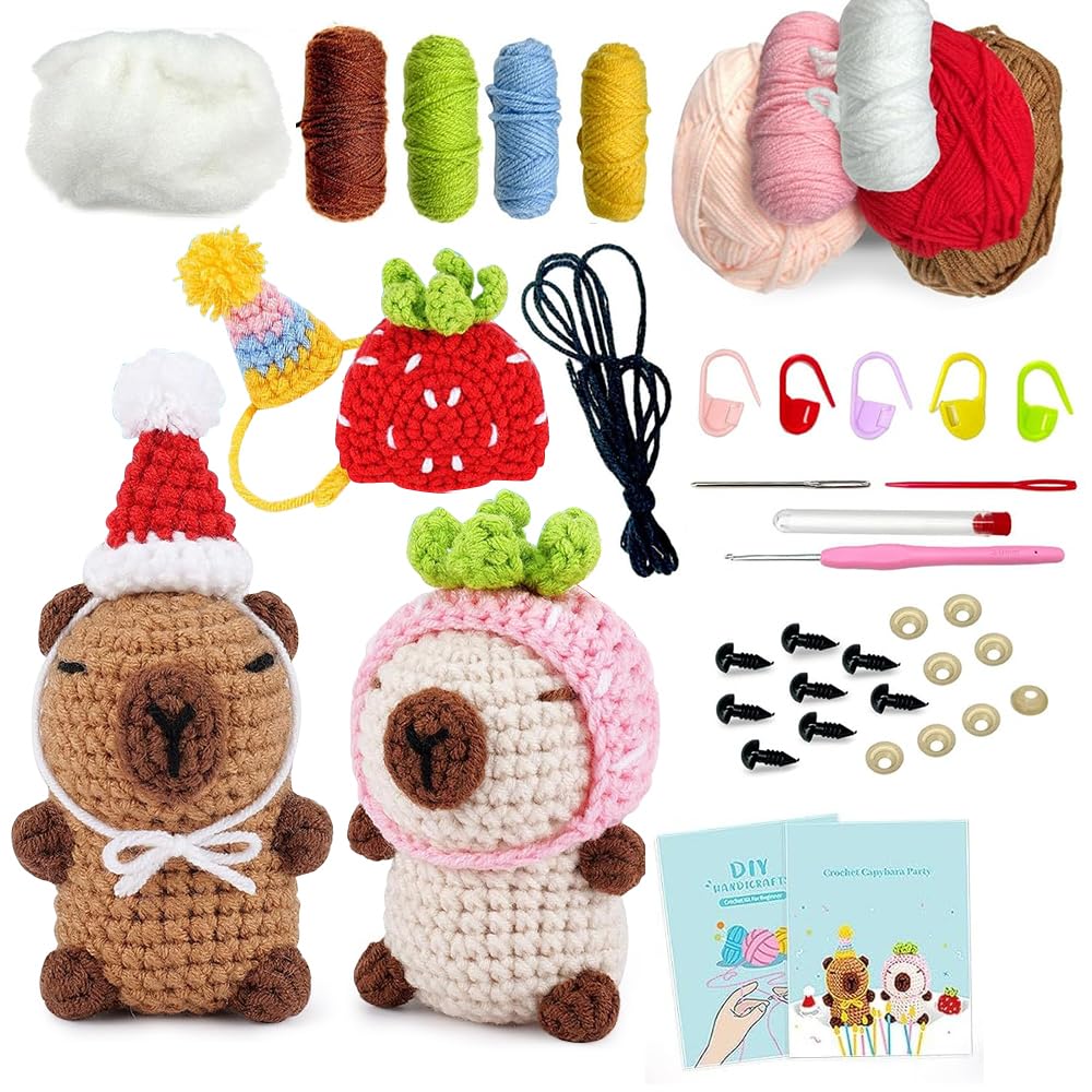 KBIBCK Häkelset für Anfänger, 2PCS Capybara Häkelset Tiere, Starter-Set Tiere Häkeln Set mit Anleitu