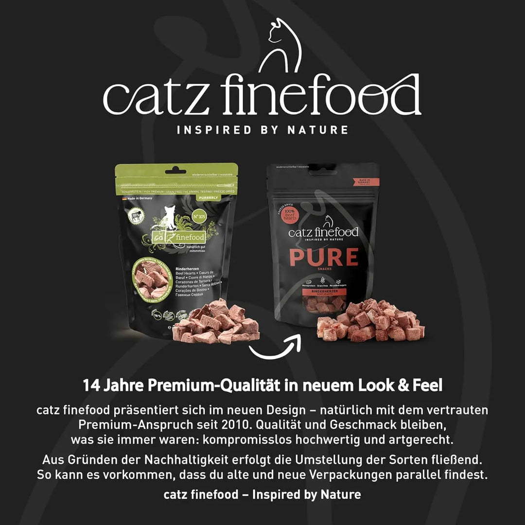 Catz finefood Purrrrly No. 105 Rinderherzen, gefriergetrockneter Katzensnack/ Katzenleckerli, 6er Pa