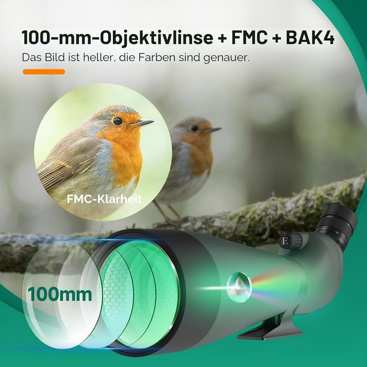 Svbony SV28 25-75x100mm Spektiv mit Stativ, Grosses Sichtfeld, Helle und Klare Bilder, HD BAK4 Porro