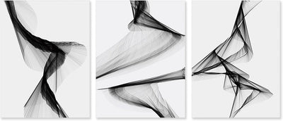 MENAYODA Leinwand Wandkunst Malerei, 3er Set Ohne Rahmen Abstrakte Linie Schwarz Weiss Kunst Wandkun