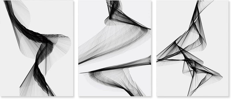 MENAYODA Leinwand Wandkunst Malerei, 3er Set Ohne Rahmen Abstrakte Linie Schwarz Weiss Kunst Wandkun