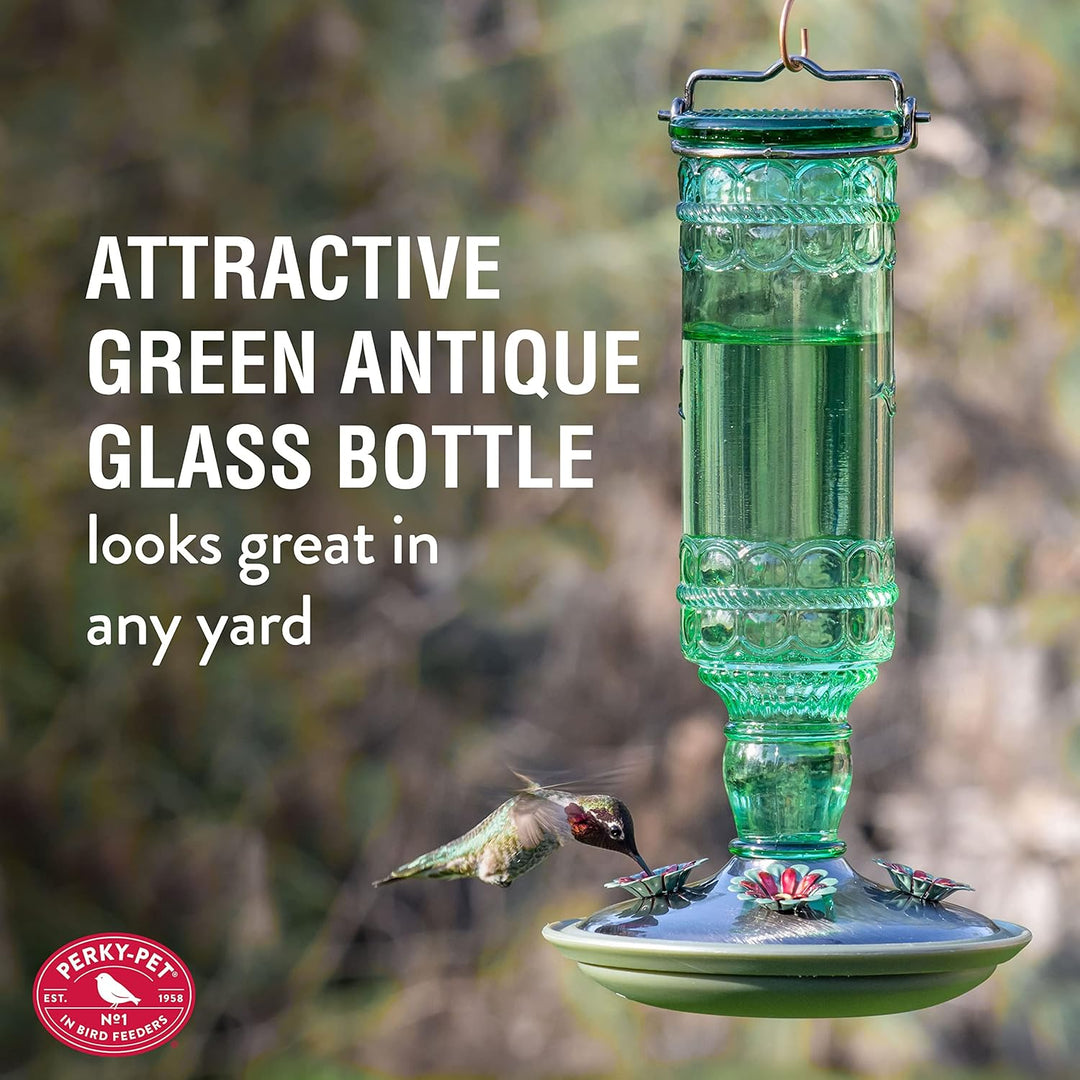 Perky-Pet 8108-1SR Antike Glasflasche Kolibri-Futterstation – Outdoor-Gartendekoration – 284 ml Gree