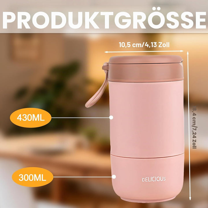 2 Stück Müslibecher To Go mit Deckel: 730ml Auslaufsicherer Edelstahl Porridge Becher mit Löffel und