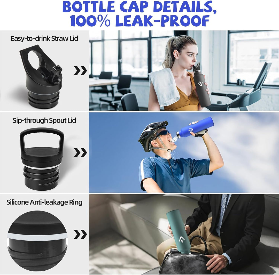 Trinkflasche 750ML, BPA-Frei, Trinkflasche Edelstahl, Auslaufsichere Isolierflasche Doppelwandig, Wa