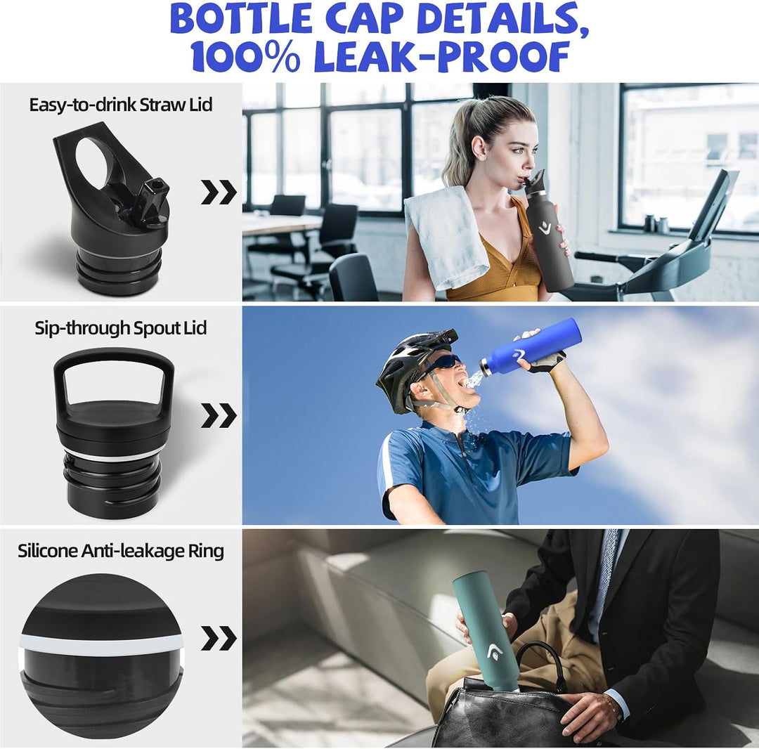 Trinkflasche 1L Edelstahl, BPA-Frei, Wasserflasche, Doppelwandig Vakuumisoliert, Isolierflasche, The