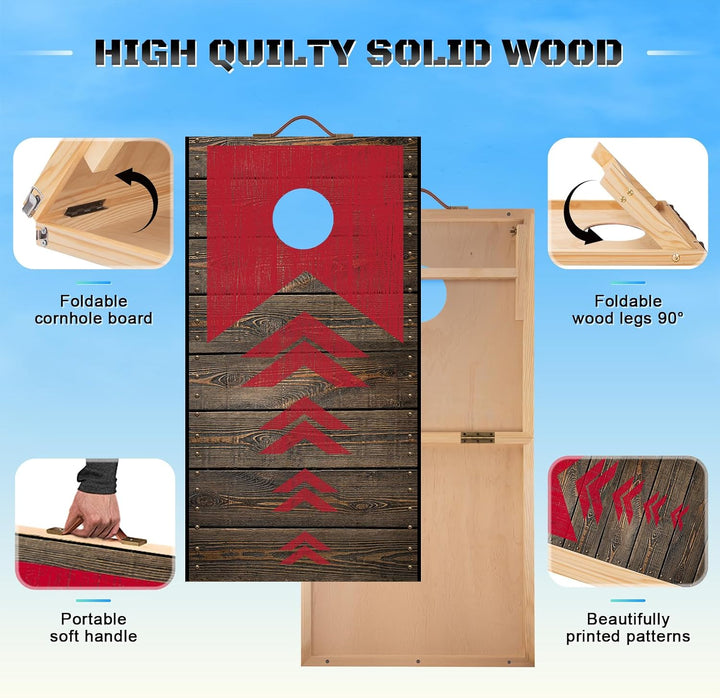 NZQXJXZ Holz Cornhole Set Outdoor, 2 in 1 Cornhole Spiel mit 8 Sitzsäcken &amp; Tragetasche für Hinterho