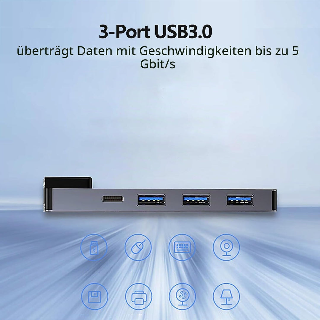 5-in-1 USB Hub with 65W Power Delivery, 3 USB3.0,1Gbps Ethernet, USB Ports for MacBook Air, iPad Pro