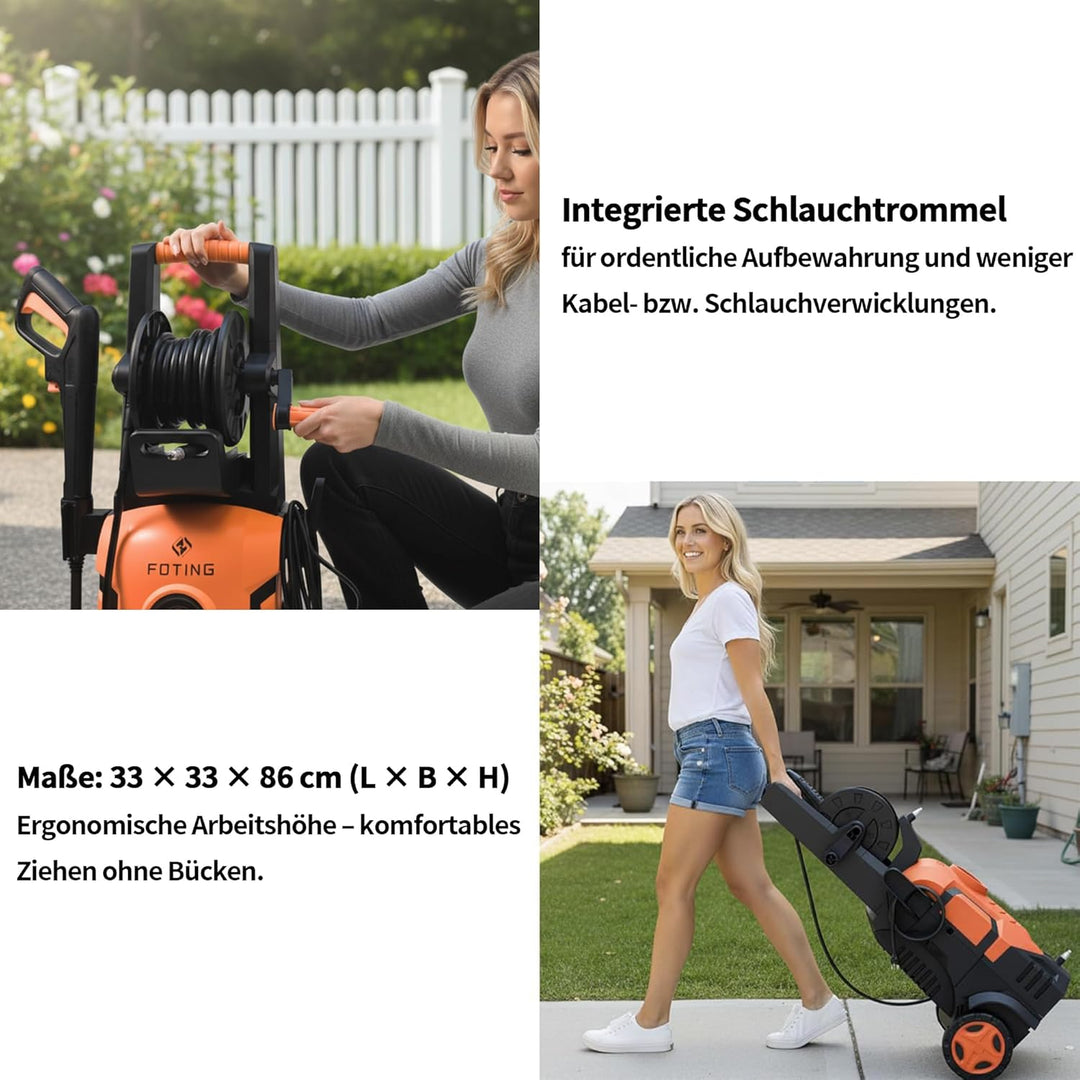 Hochdruckreiniger Touchscreen 8-stufiger 200 bar, 6-in-1-Düse, Einstellbarer Druck: 100-200 bar, För