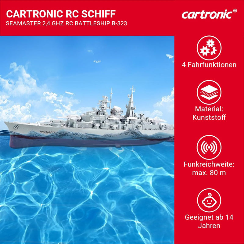 Cartronic Seamaster 2.4 GHz Schlachtschiff B-323, 71 x 10,5 x 20 cm I Ferngesteuertes Schiff mit Lic