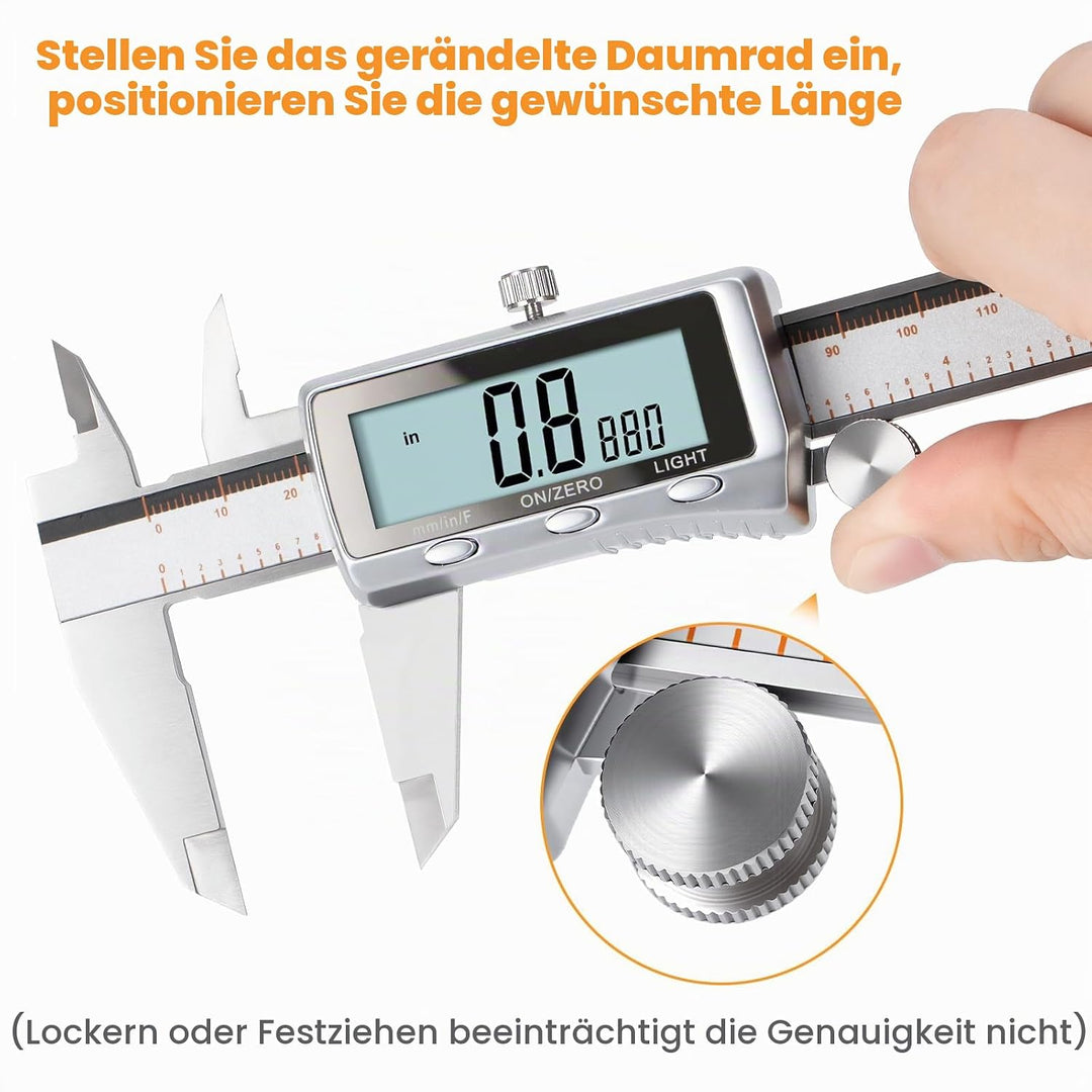 Wiederaufladbarer Digital-Messschieber von HARDELL (0-150mm) - Mit Akku, LCD-Backlight &amp; Edelstahl-K