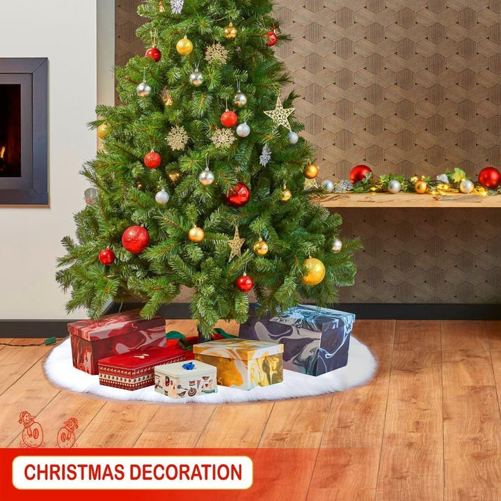 Weihnachtsbaum Decke,90cm Weihnachtsbaum Rock,Runde Form Christbaumständer Teppich,Weiss Plüsch Chri