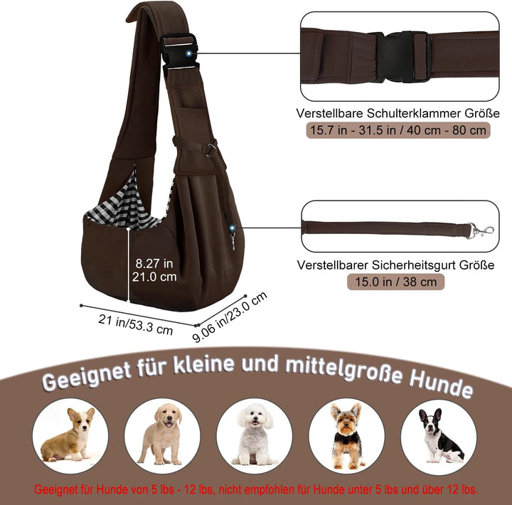 PetLoft Tragetuch Hund, Reversibel Kleine Hundetrage, Einstellbar Pet Tragetuch, Freisprecheinrichtu