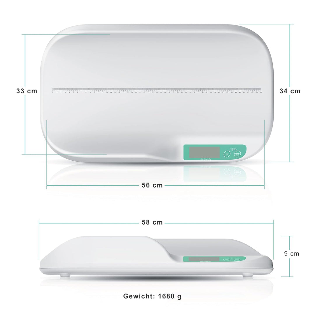 CSL - Babywaage digital - Kinderwaage - Säuglingswaage - Tierwaage - Wiegefläche 56 x 33 cm - 20 g b