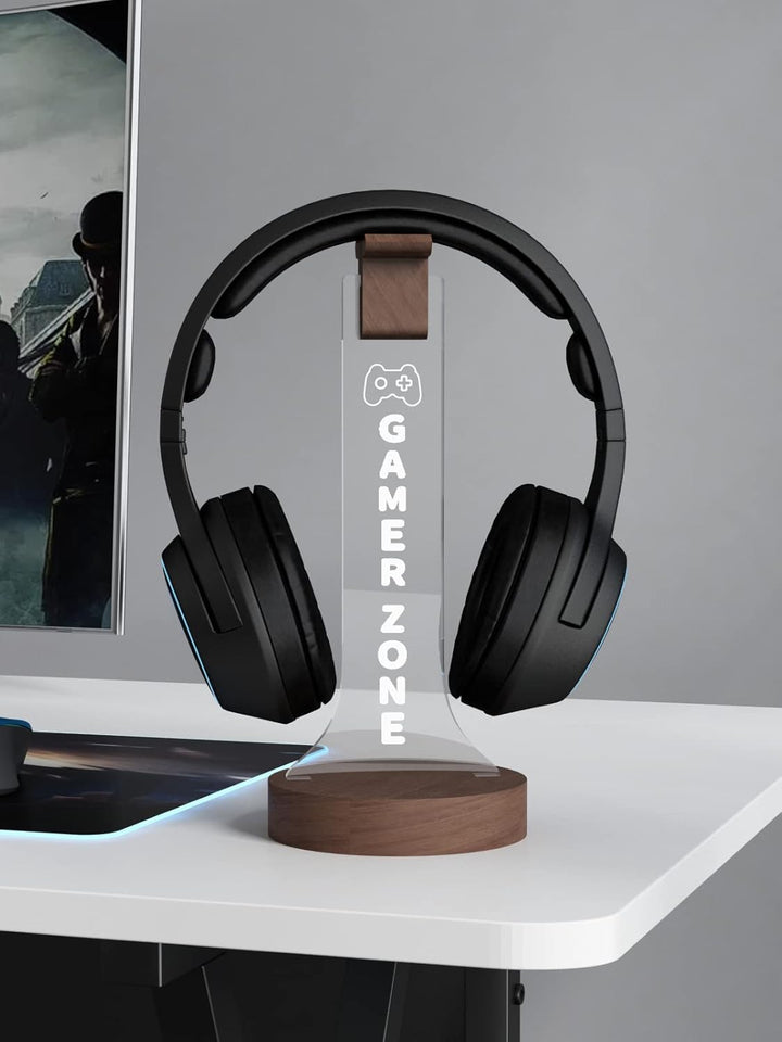 YuanDian Gamer Zone Licht bis Kopfhörer Stand für Schreibtisch, Gaming-Headset-Halter aus Holz RGB m