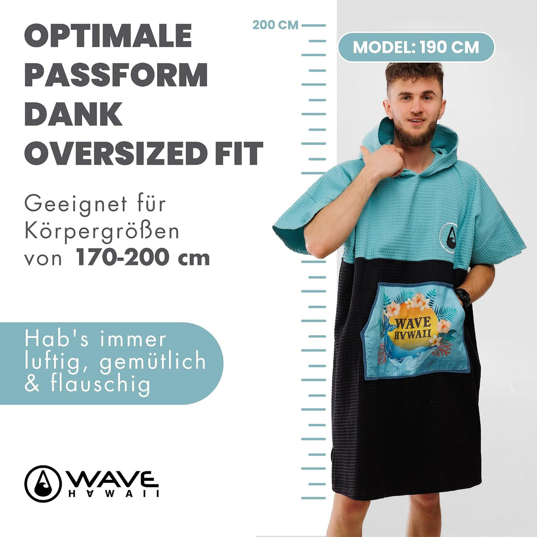 WAVE HAWAII Travel Poncho Pahoa Surfponcho Duschponcho Umkleidehilfe 100% Baumwolle für Damen Herren