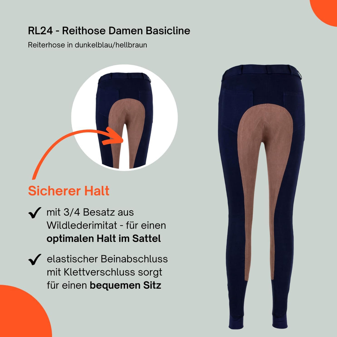 RL24 Damen Reithose Vollbesatz Flex BASICLINE 36 Dunkelblau/Hellbraun, 36 Dunkelblau/Hellbraun