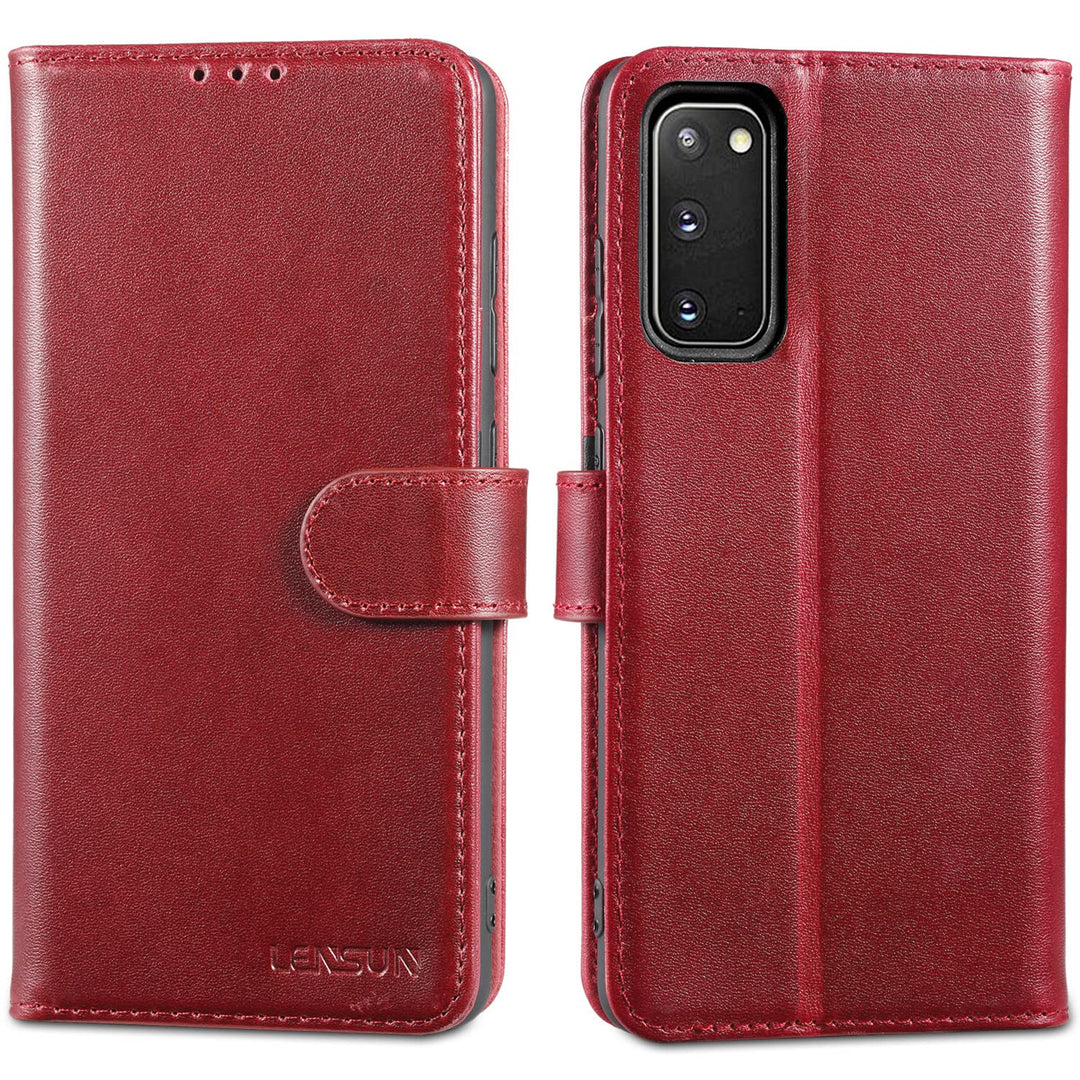 LENSUN Echtleder Hülle für Samsung Galaxy S20, Handyhülle [Echtes Leder] [Magnetverschluss] [RFID Bl