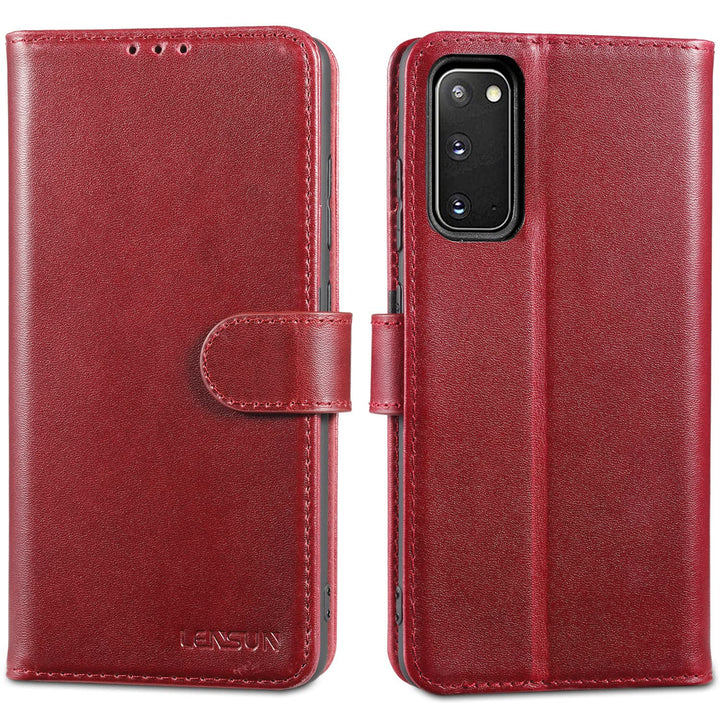 LENSUN Echtleder Hülle für Samsung Galaxy S20, Handyhülle [Echtes Leder] [Magnetverschluss] [RFID Bl