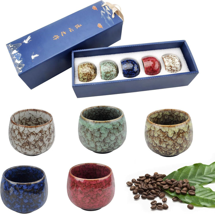 5 Stück Espresso Tassen Set 130ml Espressotassen Steingut Keramik Becher Ohne Henkel Mokka Tassen Se