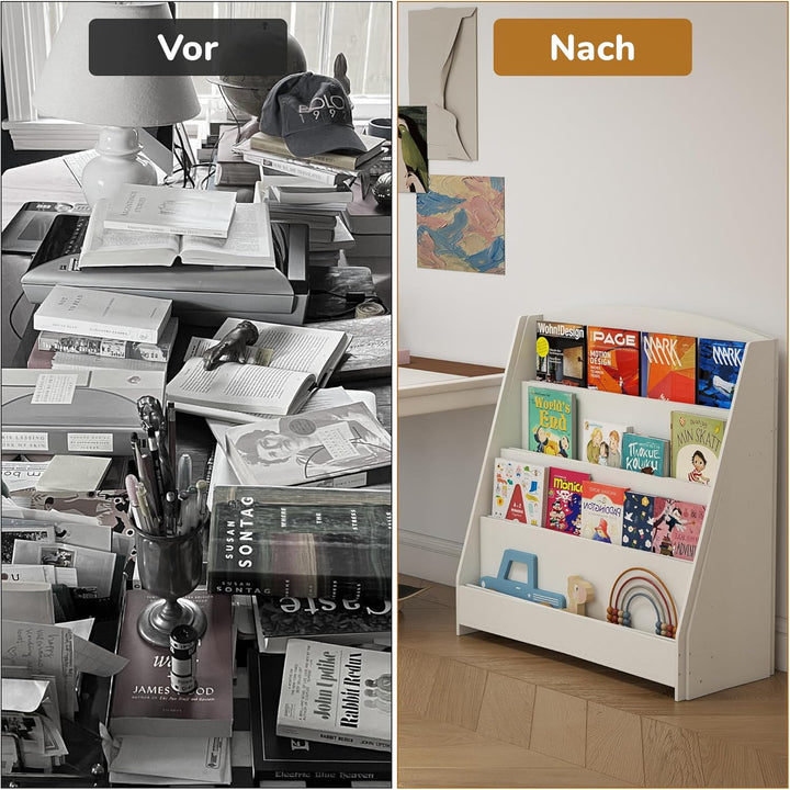 4 Tier Bücherregal Kinder Montessori Kinderregal 88cm Höhe, Kinderzimmer Spielzeug Aufbewahrung Büch