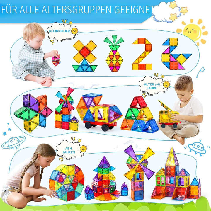 Magnetische Bausteine 60 Teile, Magnetbausteine Kinder Bauspielzeug Mit 1 Autos, Magnetic Tiles Lehr