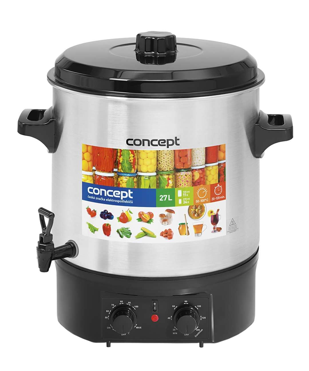 CONCEPT Hausgeräte ZH0030 Einkochtopf, Edelstahl mit Zeitschaltuhr, Nutzbar als Heissgetränkespender