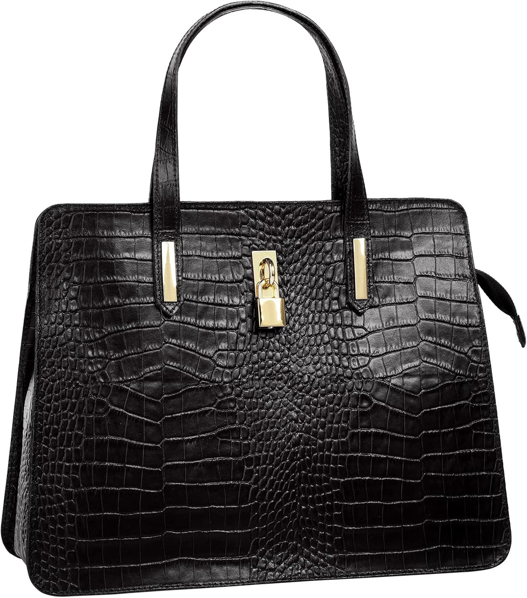 Handtasche Echt Leder Damen Made in Italy, Smartphonefach, Kroko-Design, elegante Umhängetasche, Dam