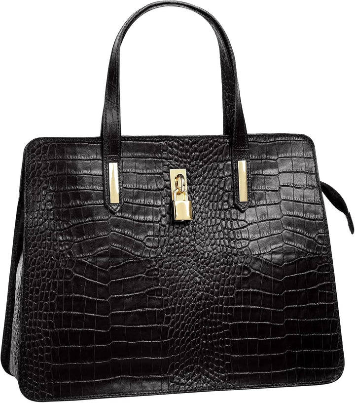 Handtasche Echt Leder Damen Made in Italy, Smartphonefach, Kroko-Design, elegante Umhängetasche, Dam