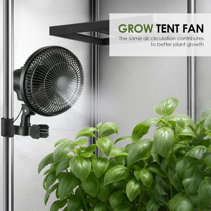 Grow Clip-Ventilator 25W, Oszillierender Klemmbar 22cm Durchmesser für Growzelt Growbox mit 1.5m lan