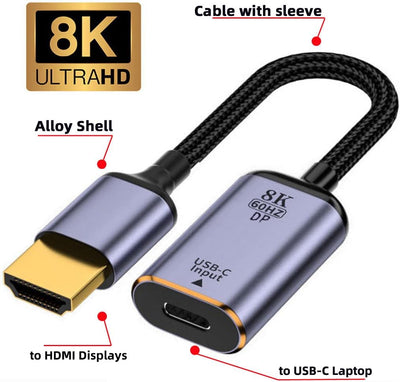 Xiwai USB-C Typ C Buchse Quelle zu HDMI Senke HDTV Kabel 8K@60hz 4K@120hz für Tablet Telefon Laptop