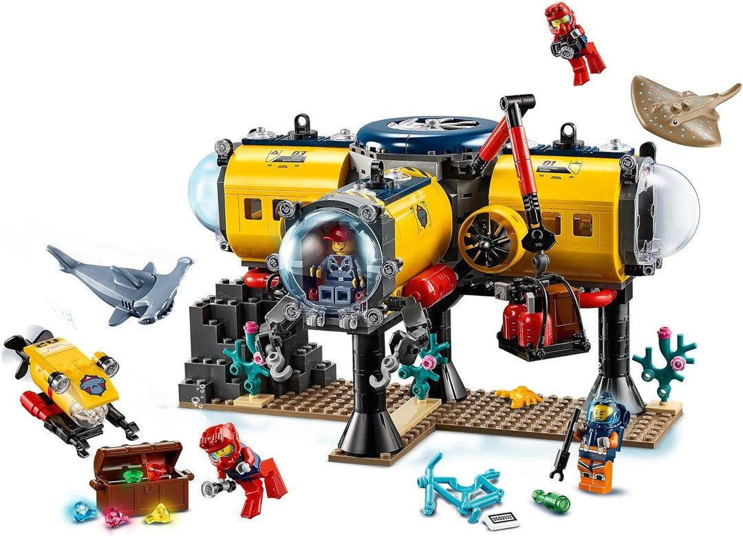 LEGO 60265 City Meeresforschungsbasis, U-Boot-Spielzeug mit Meerestieren-Figuren, tolles Geschenk fü