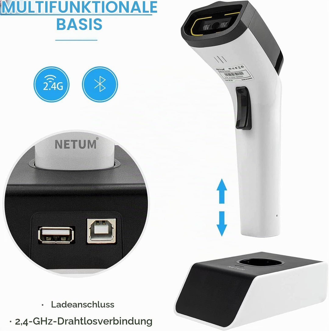 NETUM DS5000 Bluetooth 1D Barcode Scanner, Freisprech-CCD-Barcode-Leser mit Ständer und integriertem