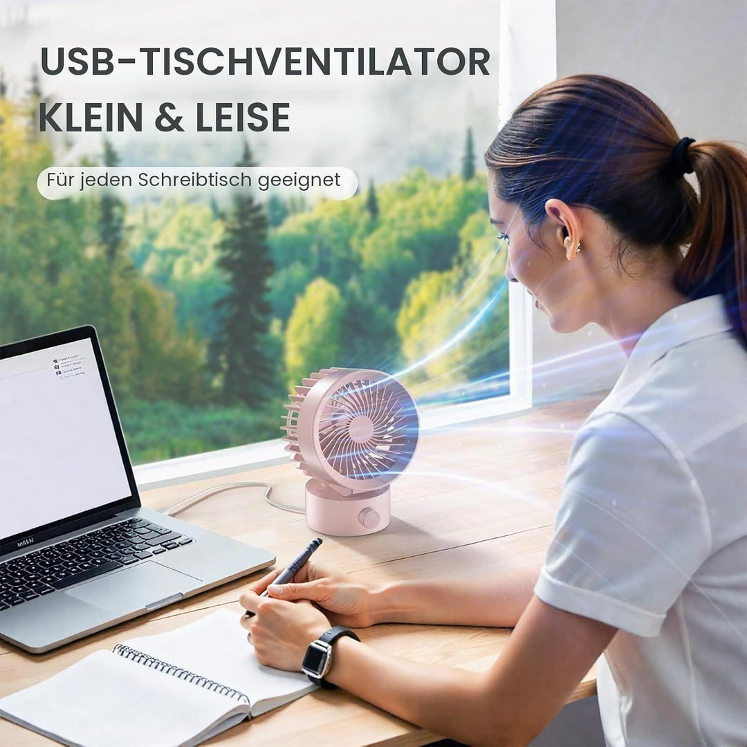 USB Ventilator Leise – Mini Tischventilator mit Stufenloser Regelung, Kleiner Schreibtischventilator