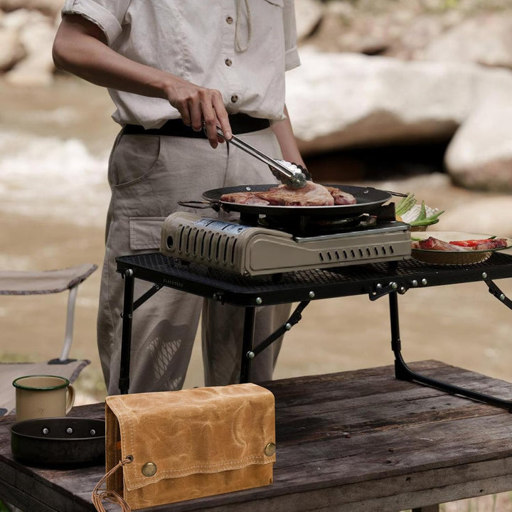 LEKEFETO Tragbare Gewürztasche aus Segeltuch mit 9 Gewürzgläsern, Camping Gewürzset für Outdoor, BBQ