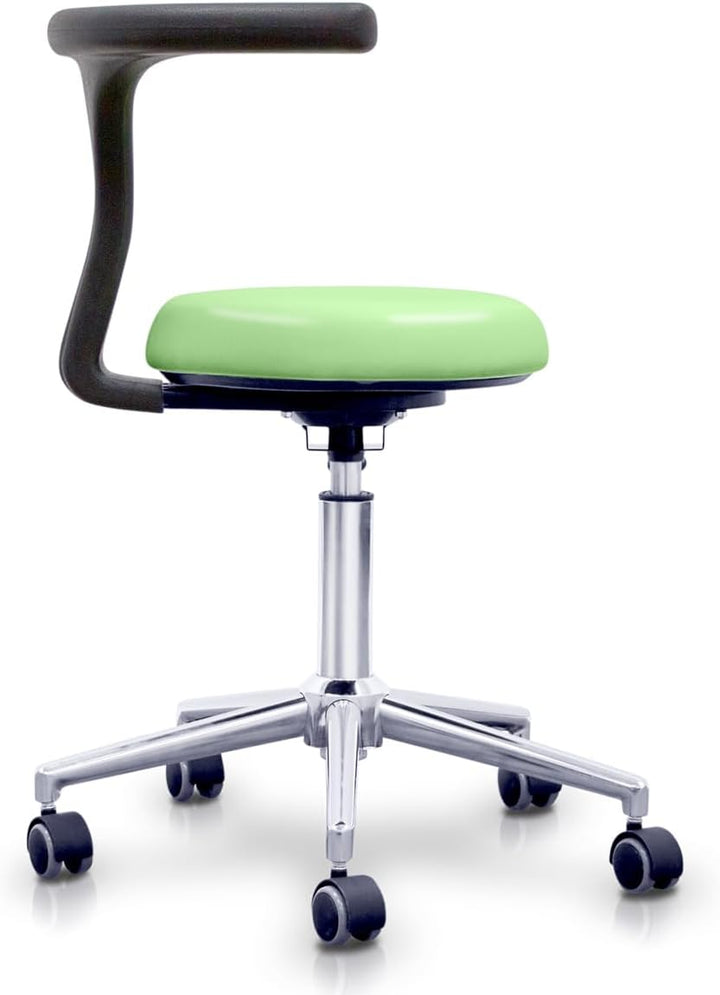 QUIRUMED Hocker mit professioneller ergonomischer Rückenlehne, Farbe Marineblau, Edelstahlstruktur,