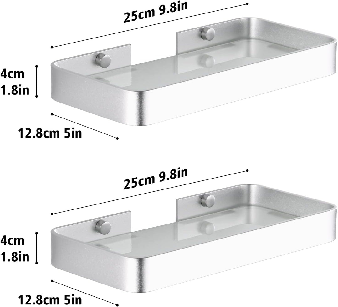 Duschablage Ohne Bohren, Aluminium Badezimmer Regal Selbstklebend Duschkorb Ablageregal mit Mattglas