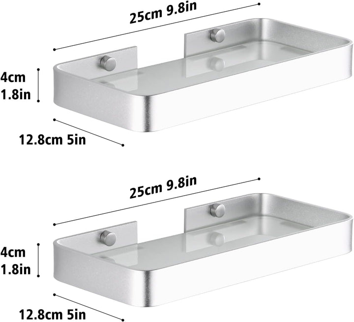 Duschablage Ohne Bohren, Aluminium Badezimmer Regal Selbstklebend Duschkorb Ablageregal mit Mattglas