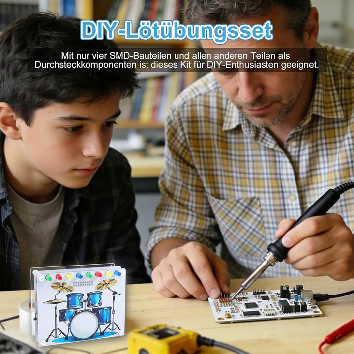 Elektronik Schlagzeug Lötbausatz mit Touch-Sensor, Sound- und LED-Effekten, DIY Drum Kit STEM Lernse