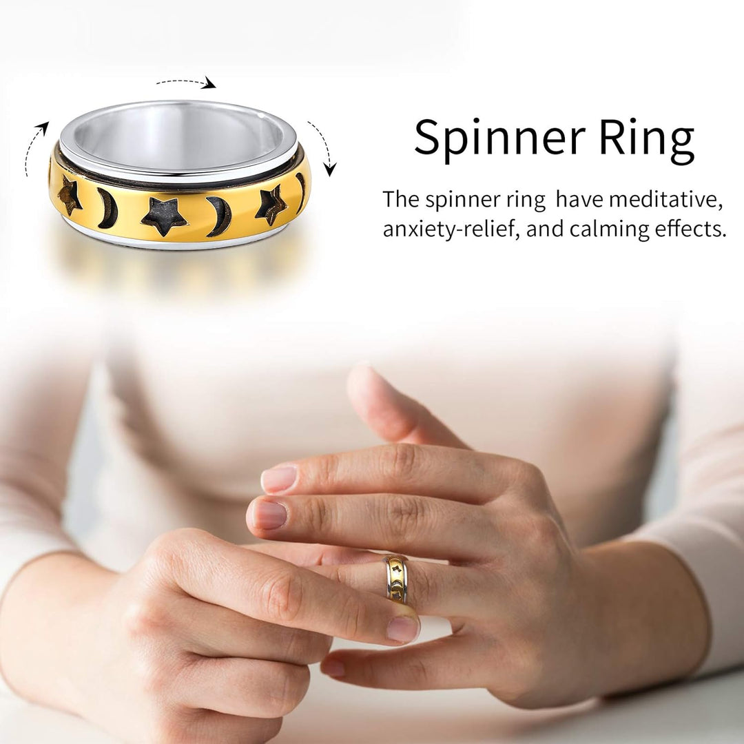 Nofade Silver damen herren Spinnerring hochgepoliert Meditationsring Drehring mit Geschenkebox für V