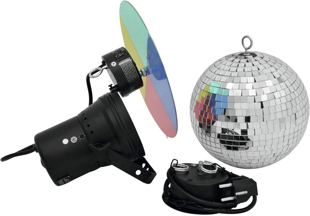 EUROLITE Spiegelkugelset 20cm mit Pinspot | Set bestehend aus Motor, Spiegelkugel, Kette, Pinspot un