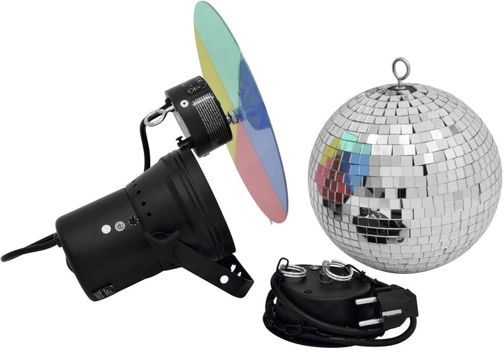 EUROLITE Spiegelkugelset 20cm mit Pinspot | Set bestehend aus Motor, Spiegelkugel, Kette, Pinspot un
